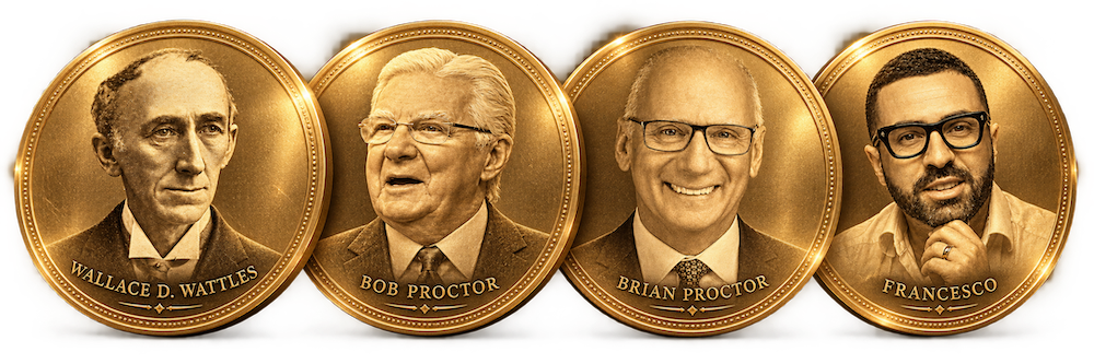 Gold medallions honoring Wallace D. Wattles, Bob Proctor, Brian Proctor and Francesco Bellomo