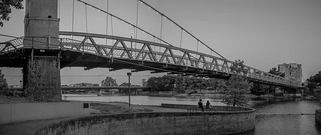 Waco Suspension Bridge spanning the Brazos River in Waco, Texas