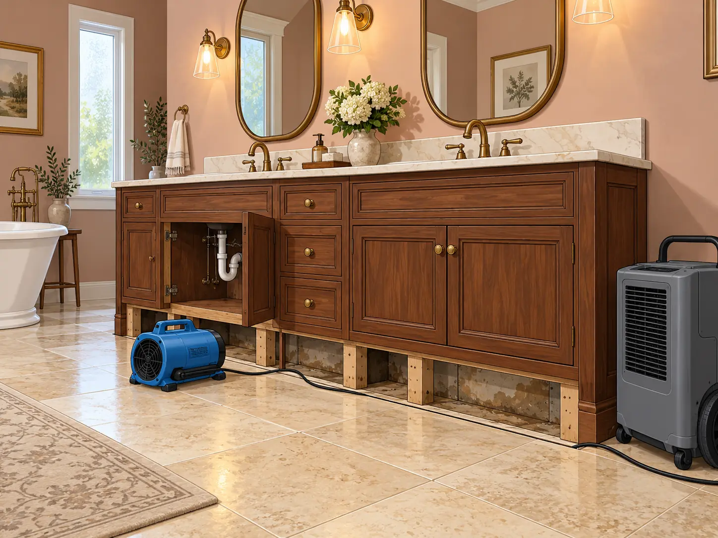 Custom bathroom vanity with drying equipment