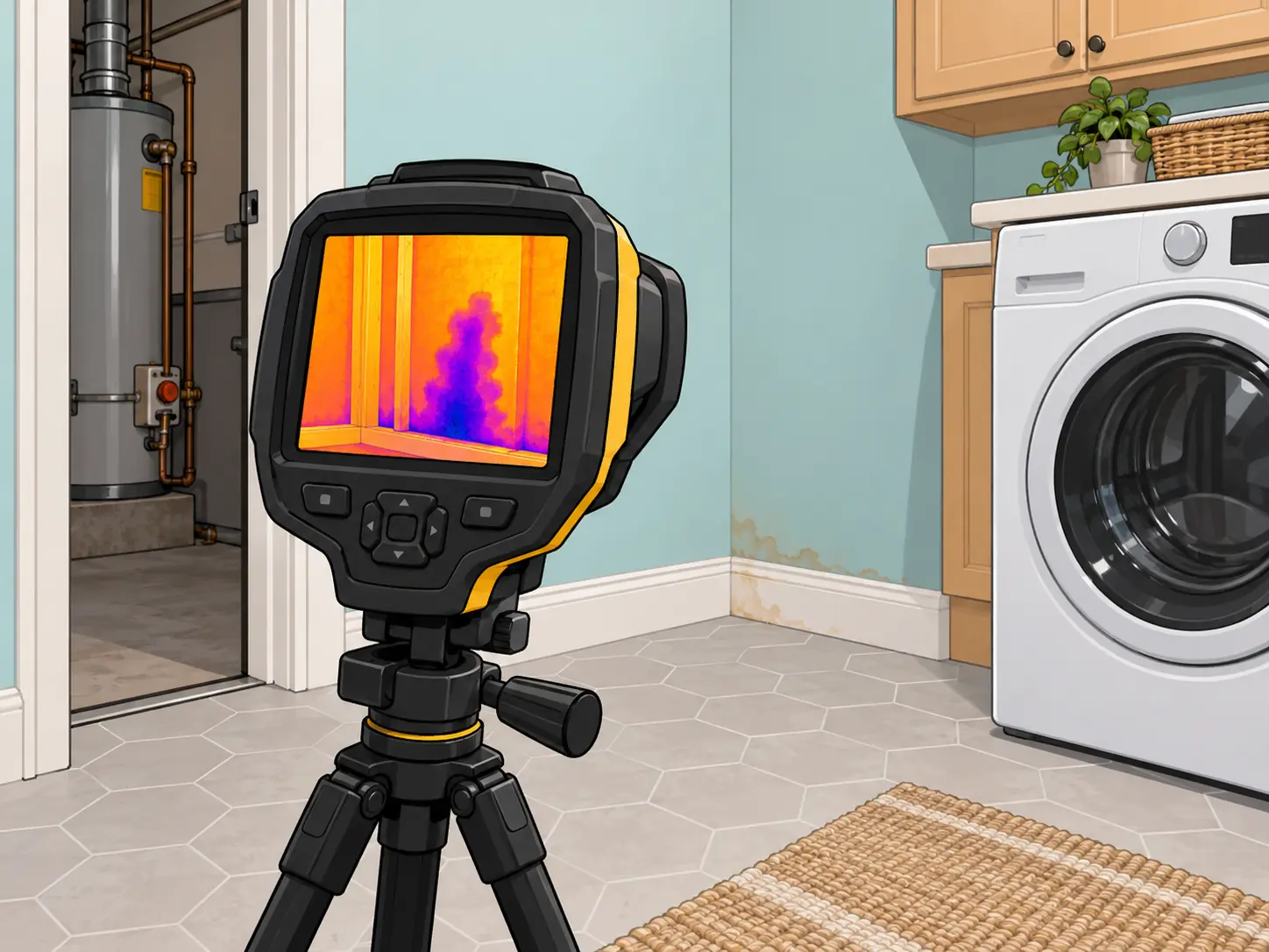 Thermal camera image showing moisture in a wall