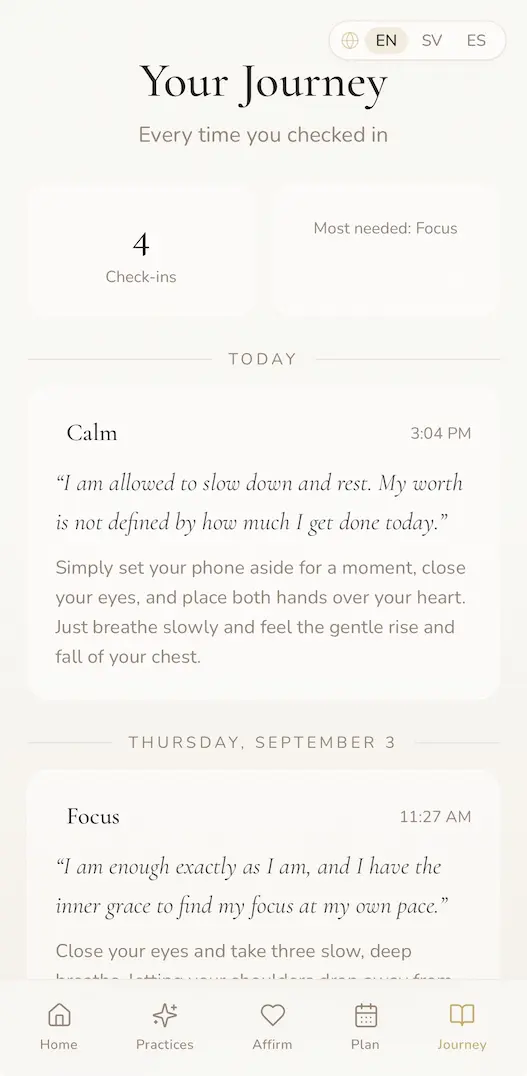 A gentle reflection screen with one small way forward.
