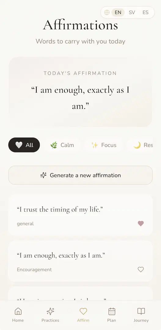 A daily affirmation screen tied to star sign and numerology.