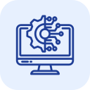 Computer monitor with gear and circuit design, representing managed IT services and technology solutions for businesses.