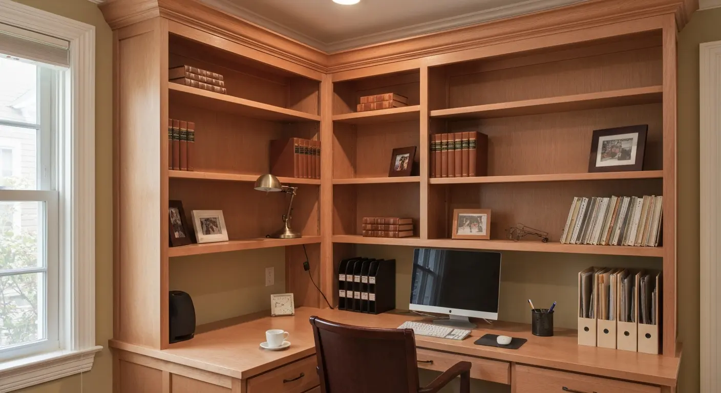 Built-in shelving and cabinetry in home office