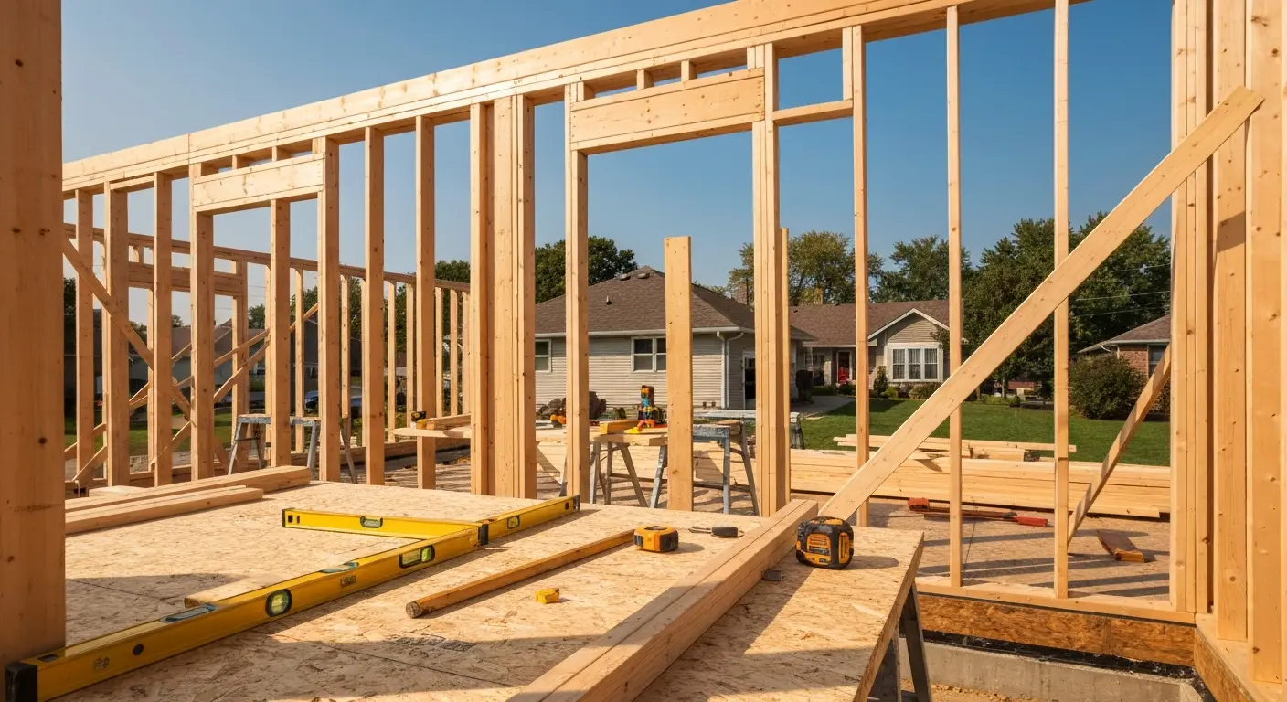 Home addition project with new framing