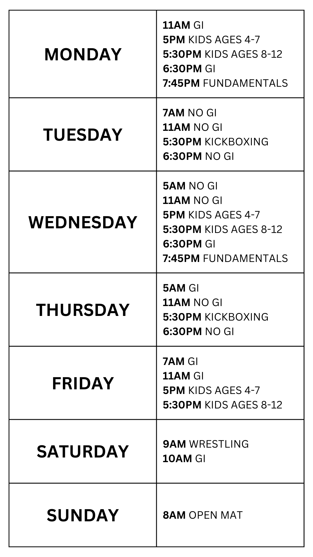 freedom jiu jitsu schedule