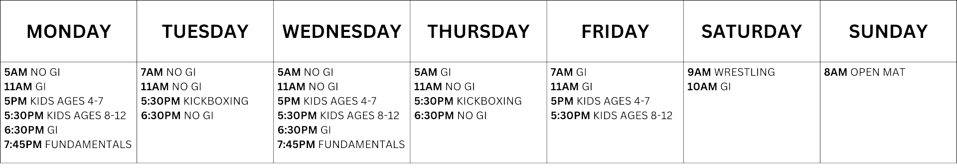 freedom jiu jitsu schedule