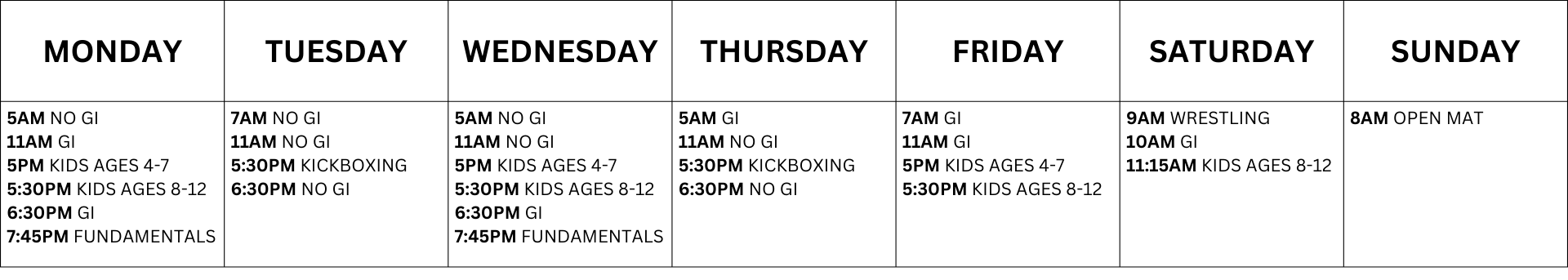 freedom jiu jitsu schedule