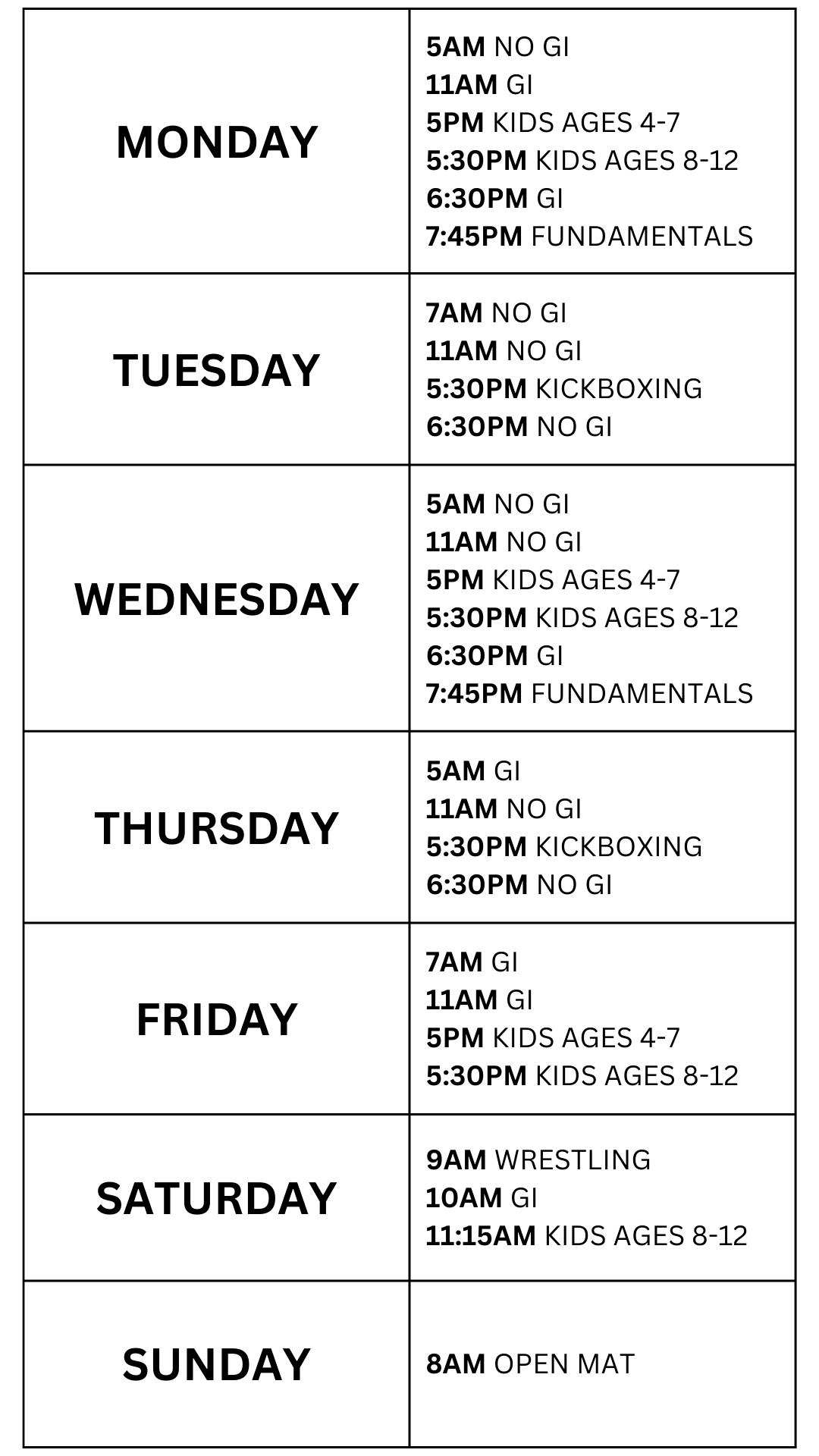 freedom jiu jitsu schedule