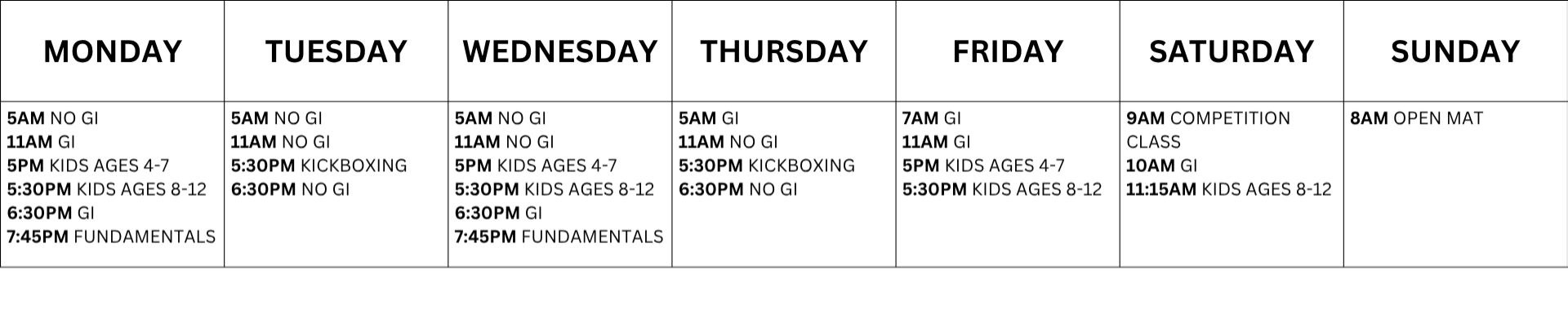 freedom jiu jitsu schedule