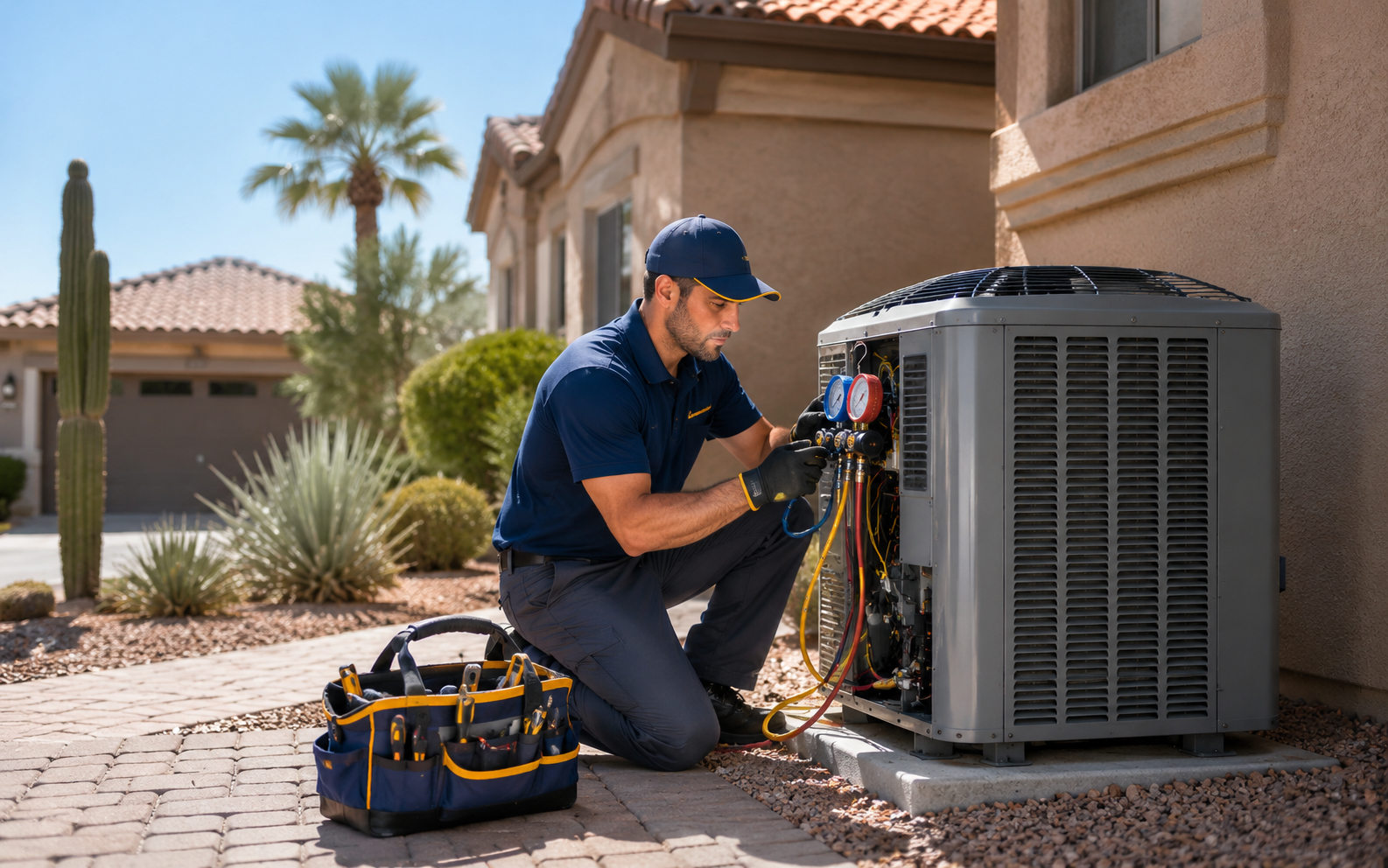 Alpha Home Services HVAC technician servicing residential heating and cooling equipment