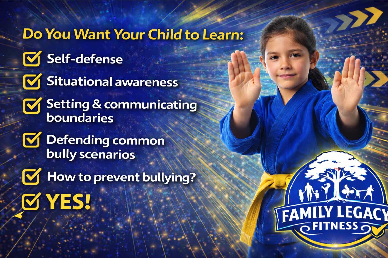 Child learning confidence and self-defense