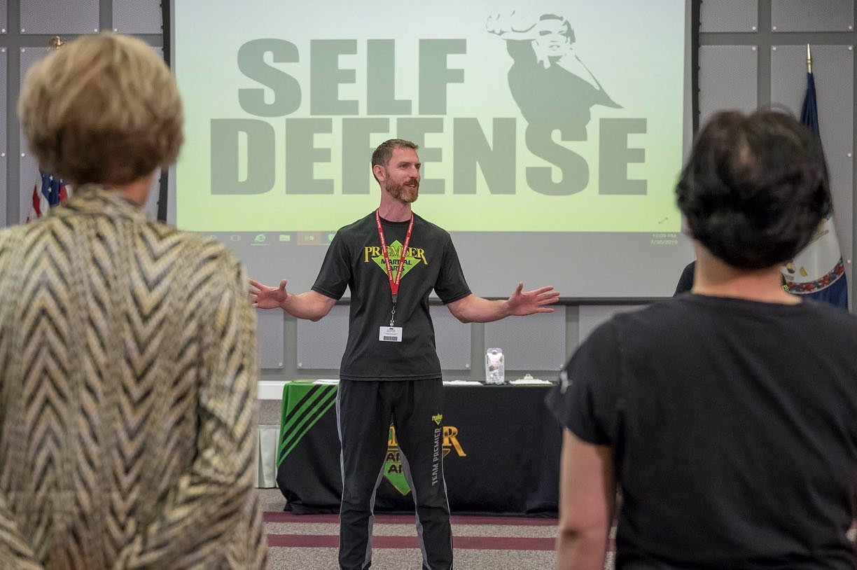 Tim Rook teaching a self-defense workshop to Micron employees.