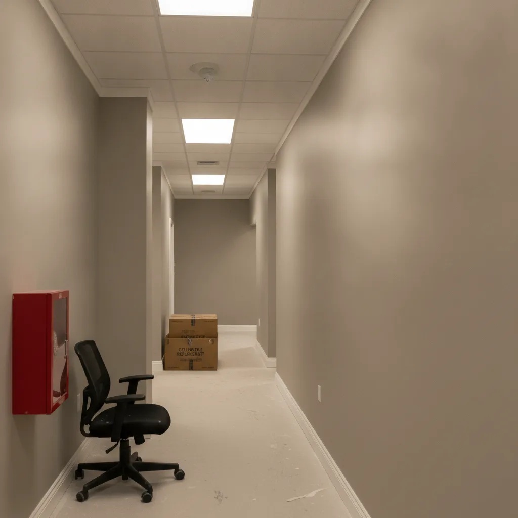 Freshly painted office hallway walls after commercial painting job in Peyton
