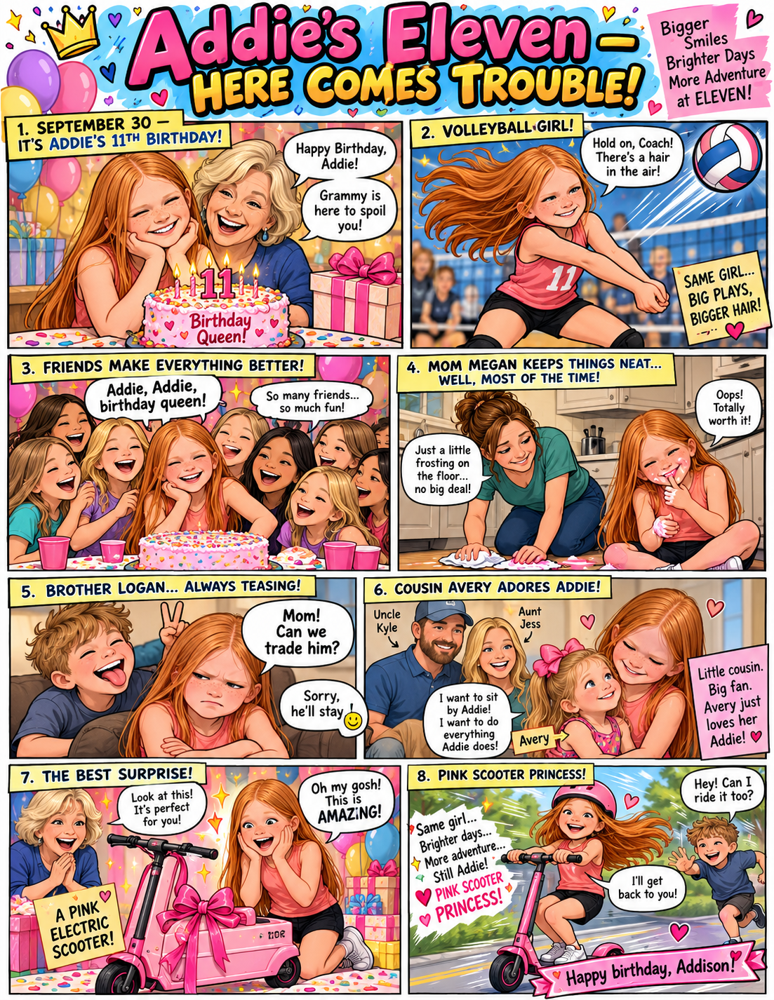 Addie's personalized birthday comic strip