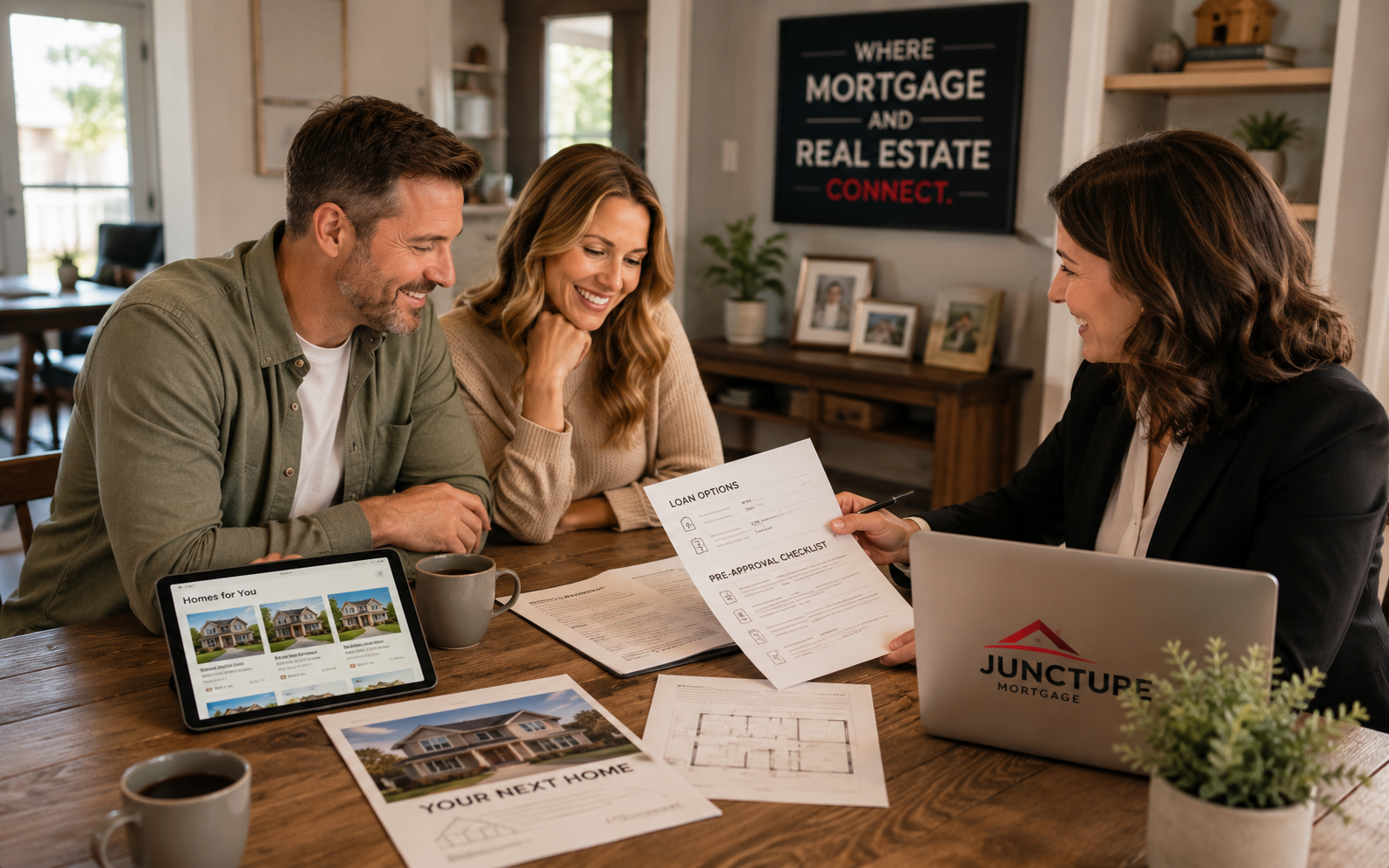 Family reviewing home purchase and mortgage options with a professional
