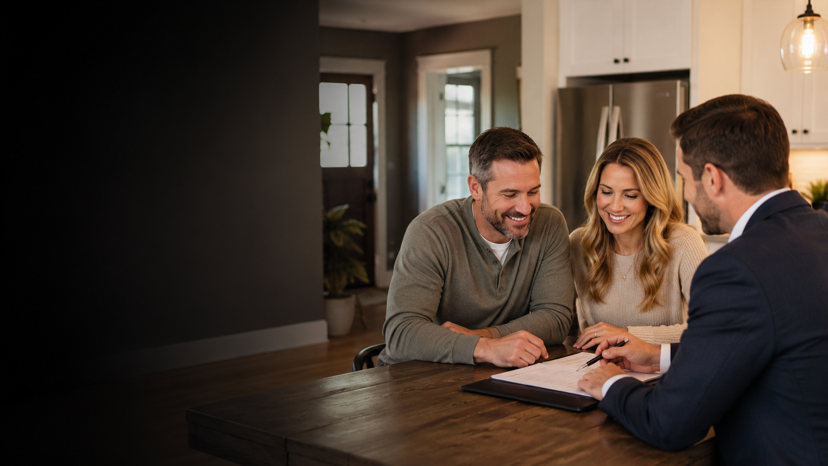 Couple reviewing home financing options with a mortgage professional