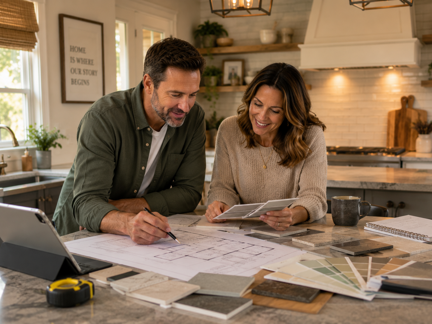 Homeowners reviewing renovation plans that may be supported by available home equity