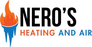 Nero's Heating and Air logo — a flame over an icicle with the words Heating and Air
