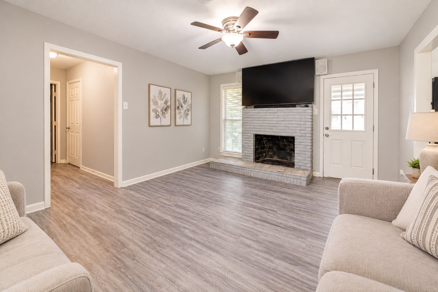 Living room with fireplace at 402 S. Blackwell St