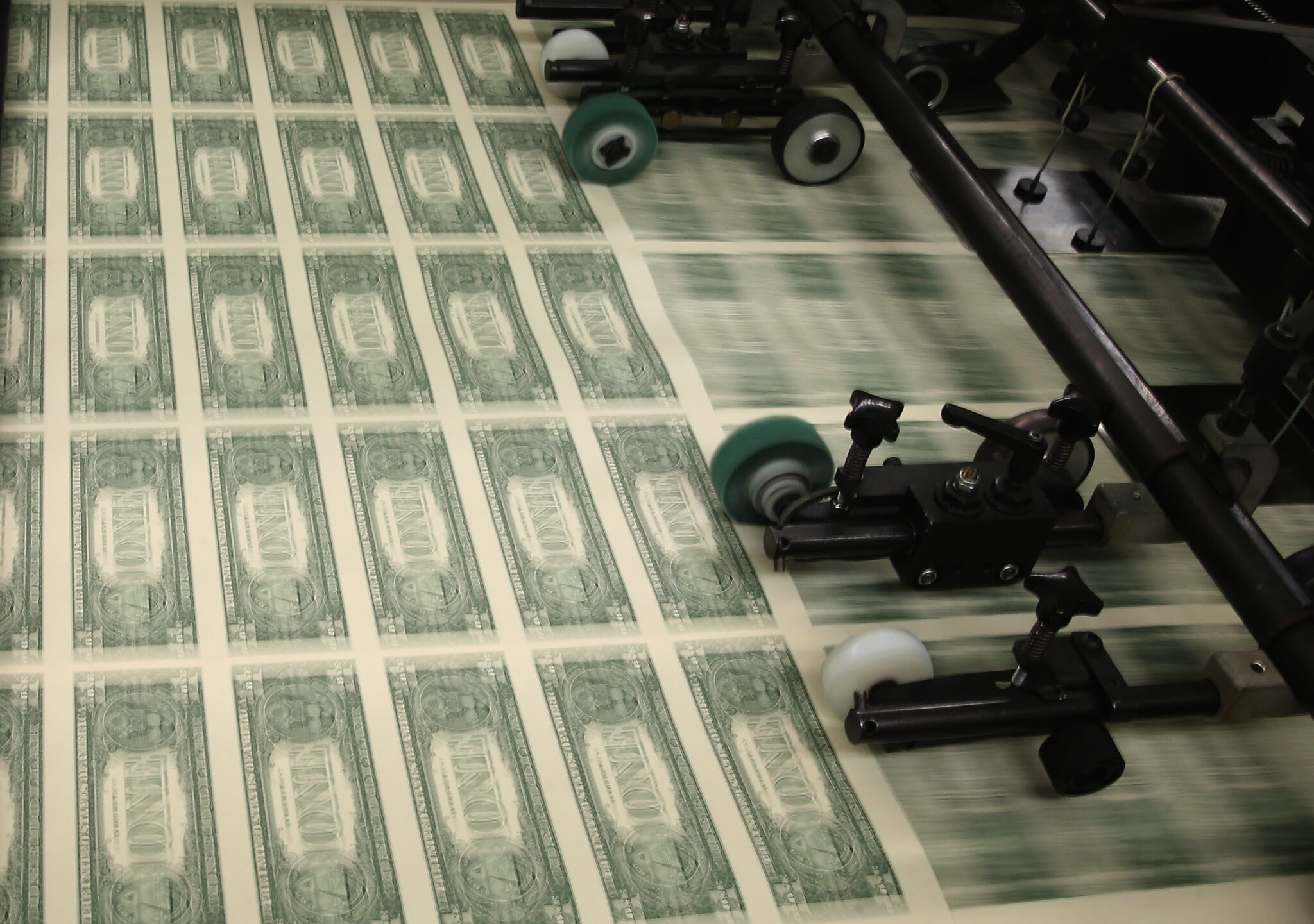 Printing press producing banknotes