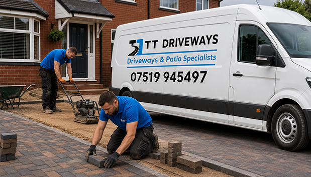 T & T Driveways & Patio Specialists laying a new block paved driveway in Manchester