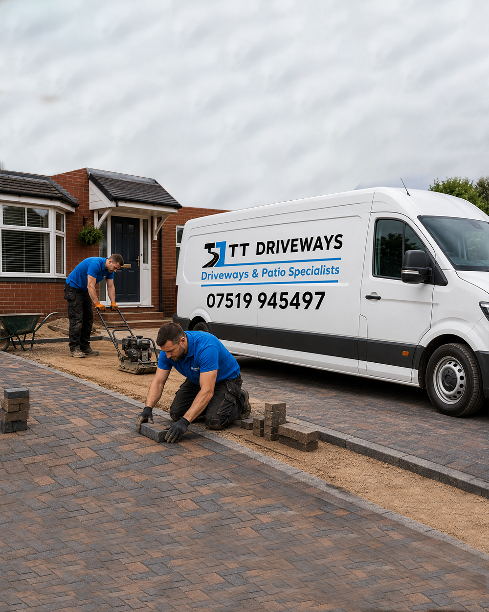 T & T Driveways & Patio Specialists laying a new block paved driveway in Manchester
