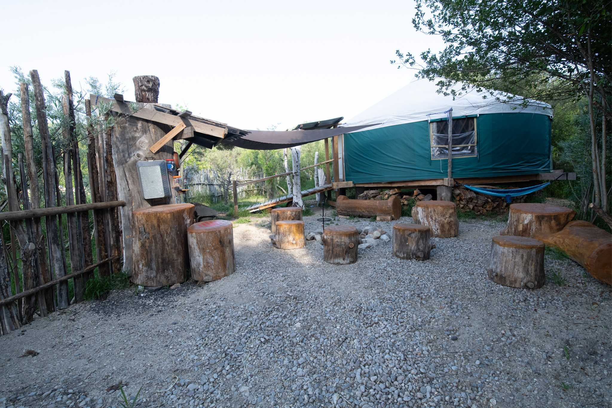 The yurt's outdoor fire pit