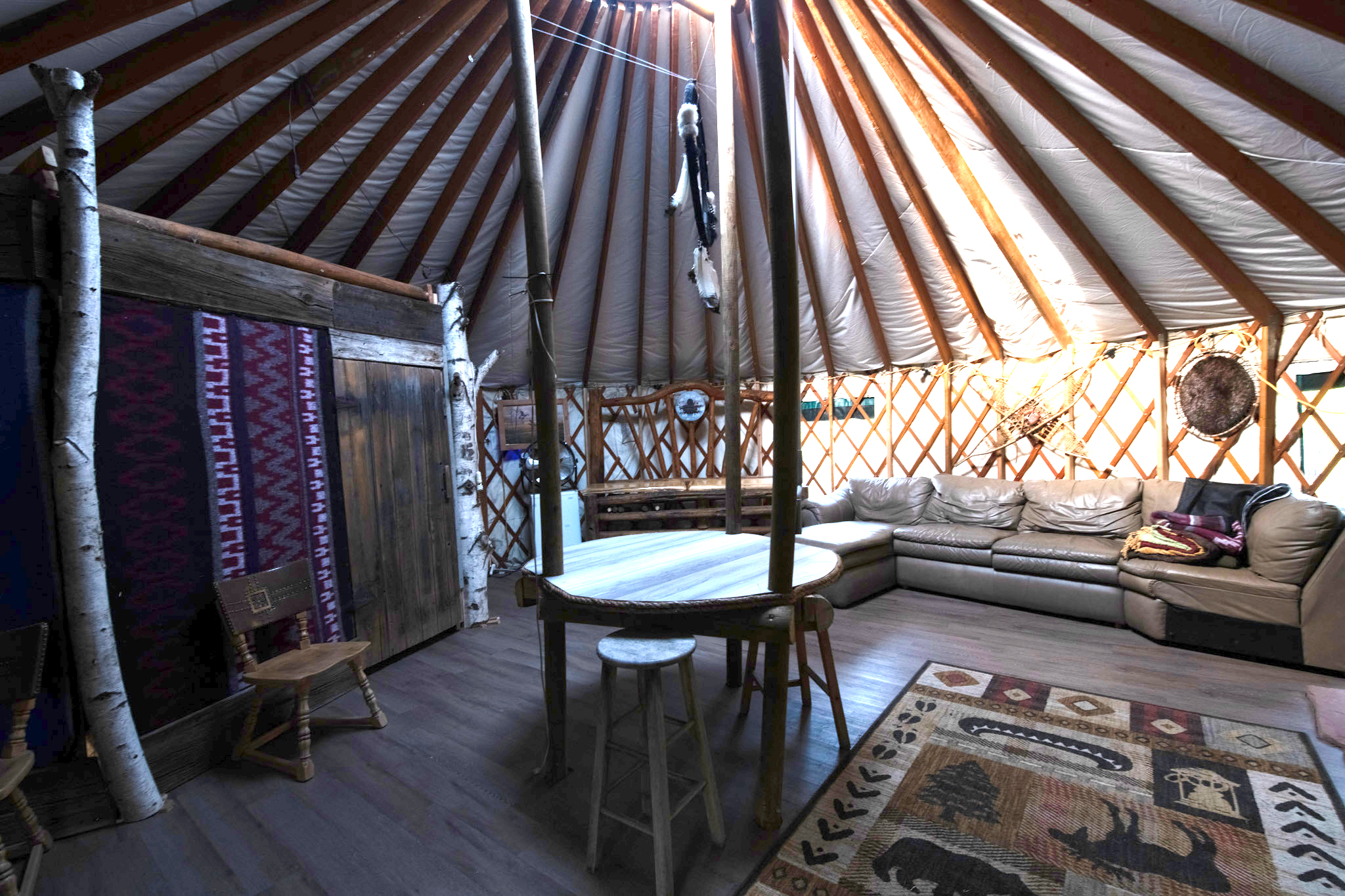 Bright living space inside the yurt
