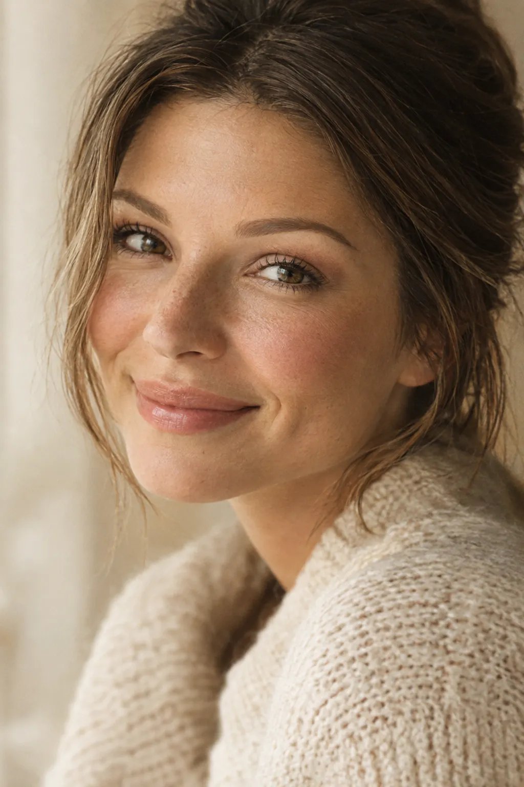Smiling woman with soft powder ombre brows