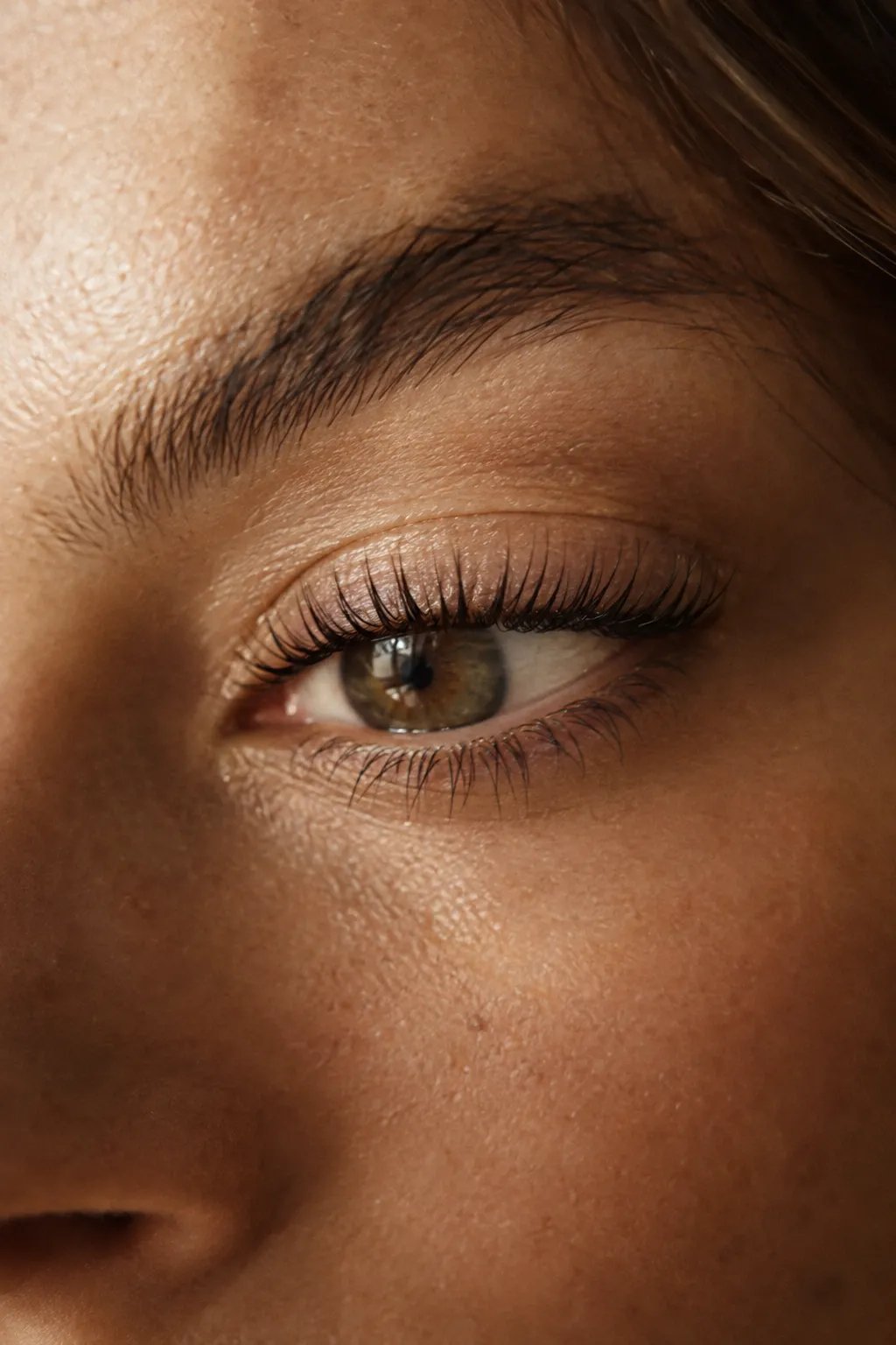 Close-up of naturally lifted and tinted lashes