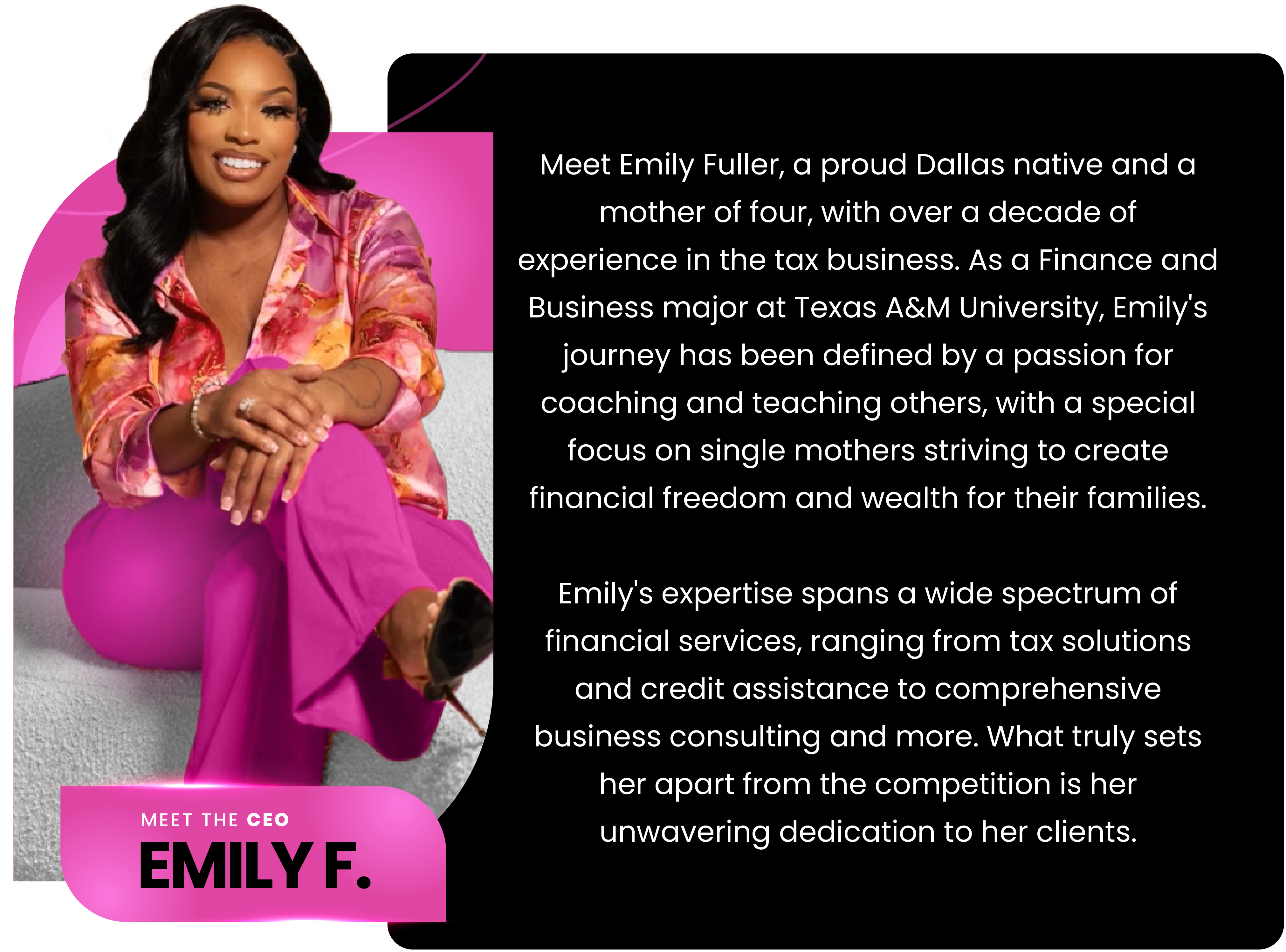 Meet Emily Fuller-Ferrel, a prod Dallas native and a mother of four, with over a decade of experience in the tax business.