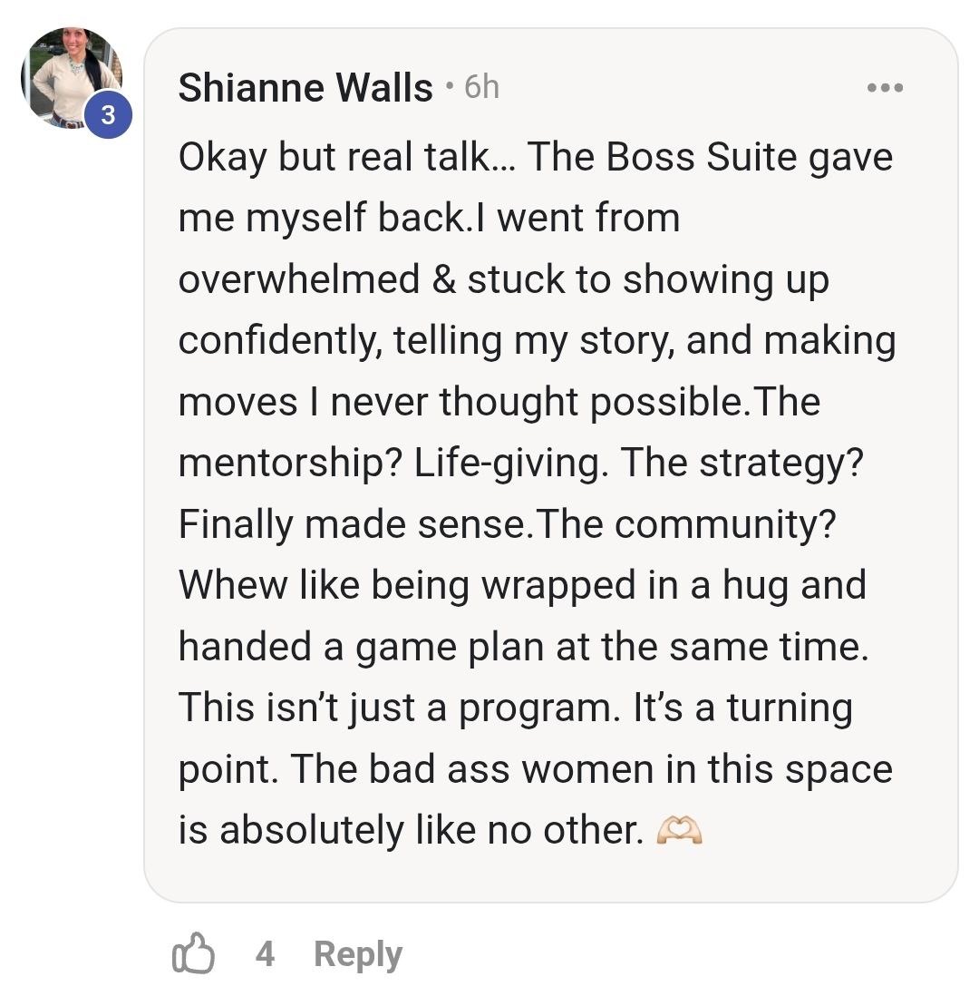 Real testimonial from a Boss Suite member (2)