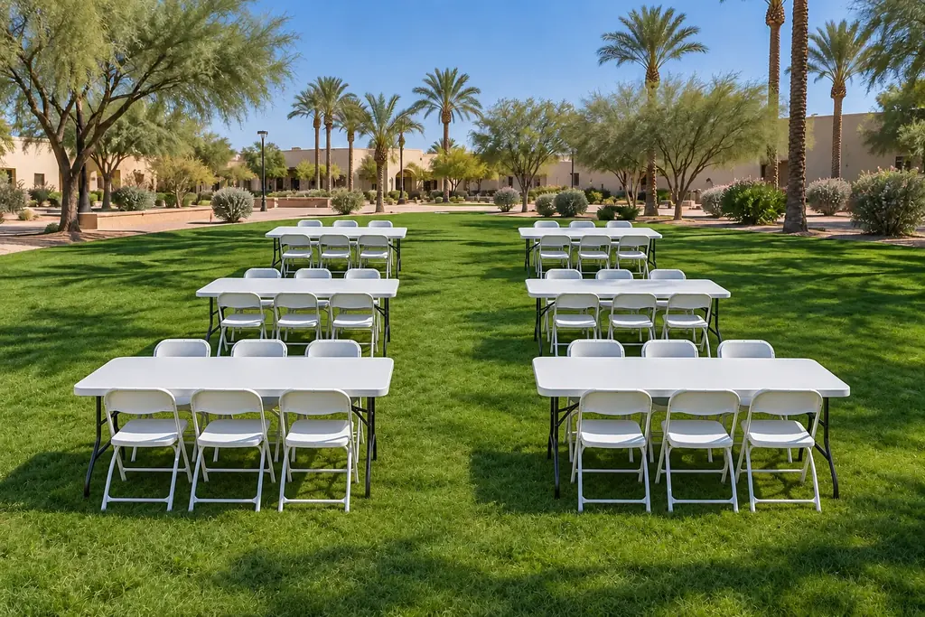 Several table and chair sets ready at a southwest Arizona park
