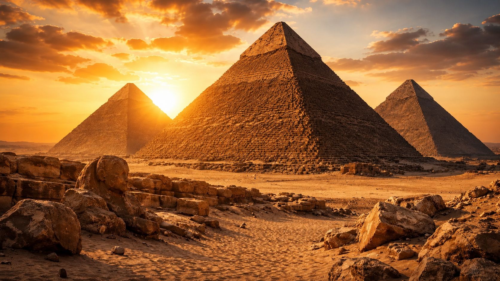 The Pyramids of Giza at sunset