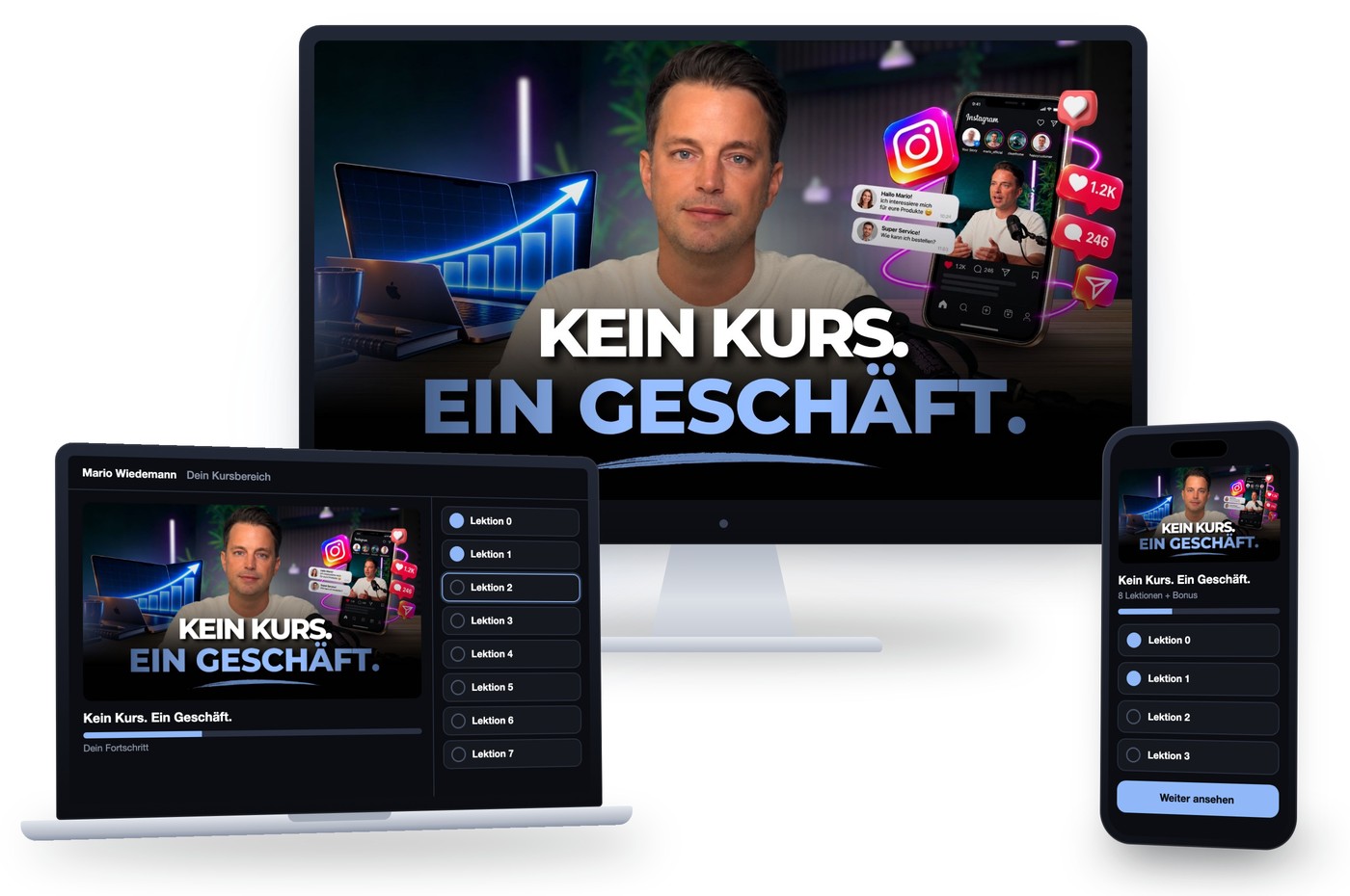 Kein Kurs. Ein Gesch&auml;ft. auf Monitor, Laptop und Handy