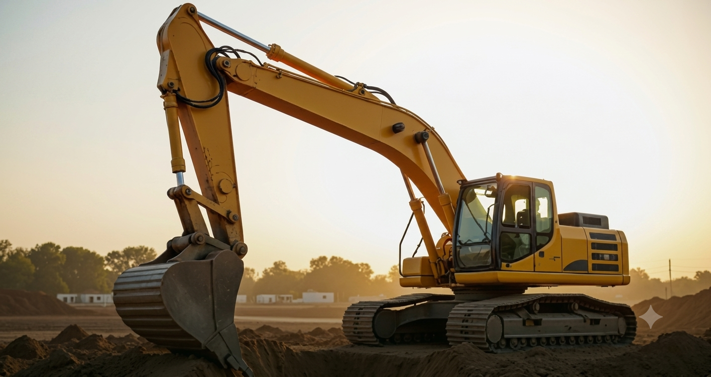 Excavator performing site excavation work