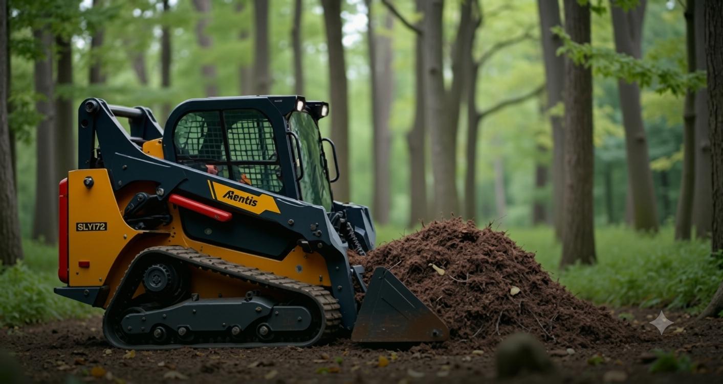 Forestry mulching equipment clearing an overgrown wooded property