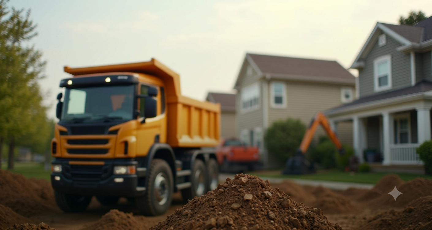 Dump truck providing dirt and hauling services