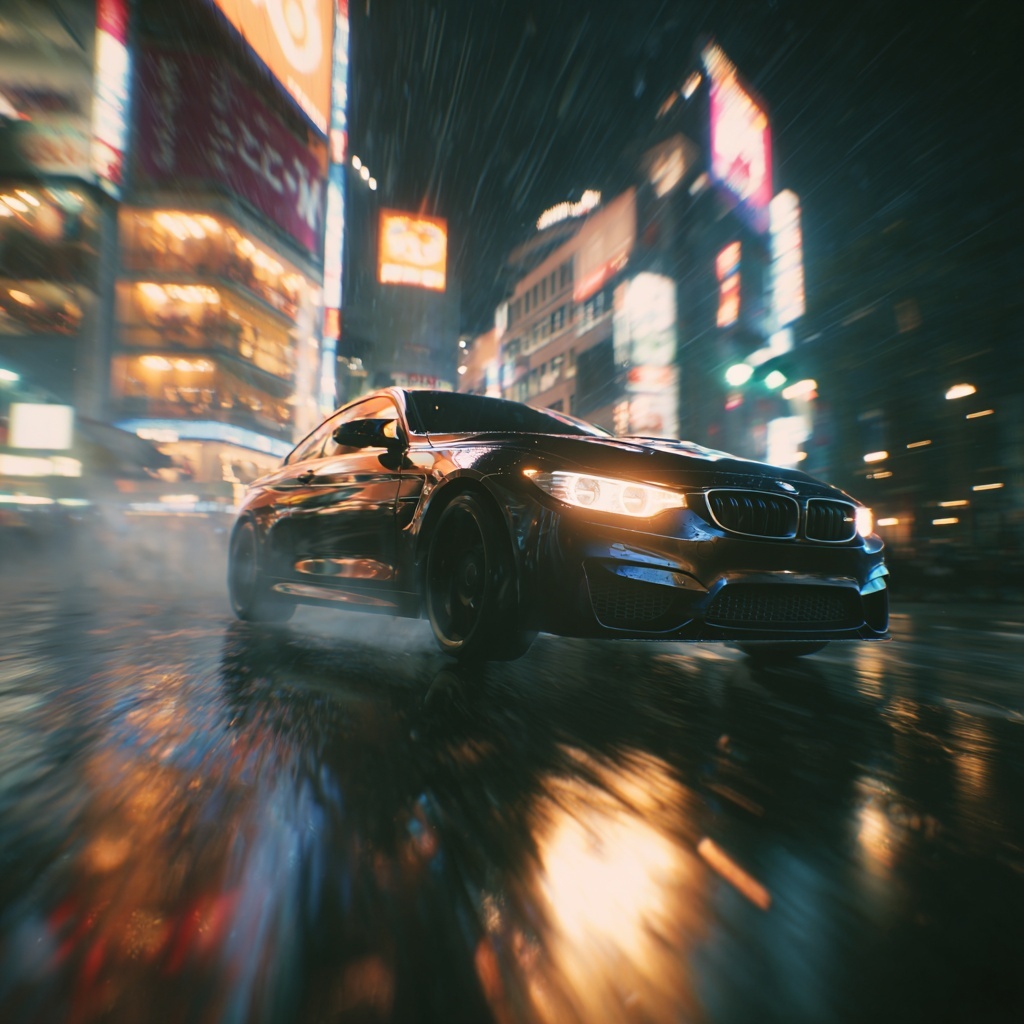 a blue sports car parked next to a body of water