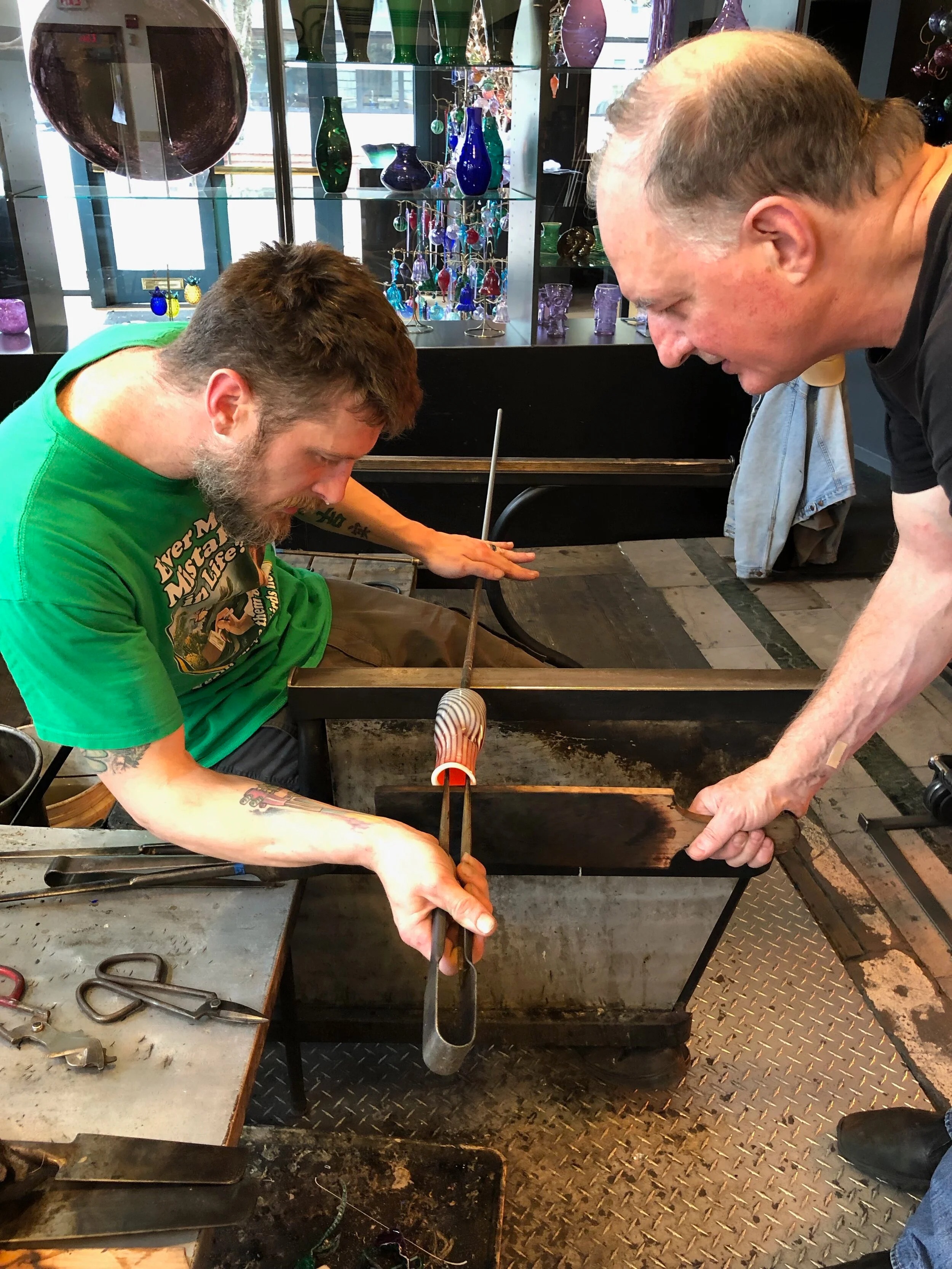Greg and Andrew working on Pond trumpets