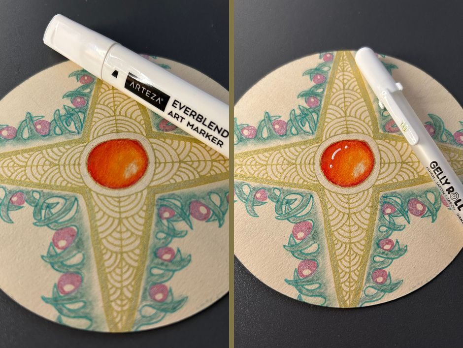 Christmas Compass Rose Adding Blending and Adding Highlights Zentangle Wee Crafty Crow Certified Zentangle Teacher Lisa Crow