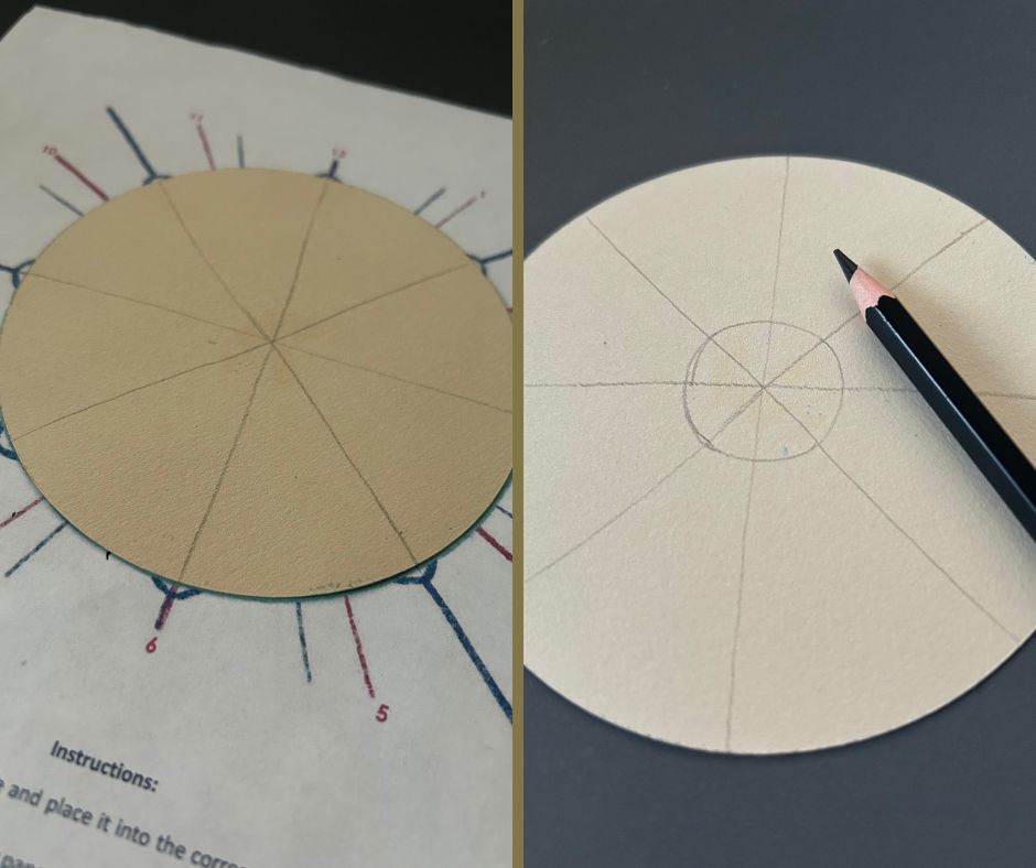A tan zendala tile prepped for tangling on.