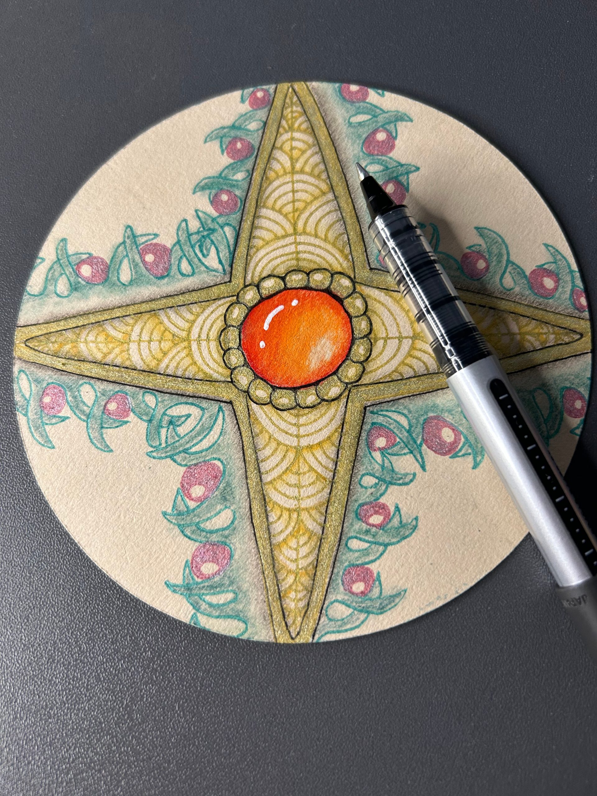 Christmas Compass Rose Shading and Adding Definition Zentangle Wee Crafty Crow Certified Zentangle Teacher Lisa Crow