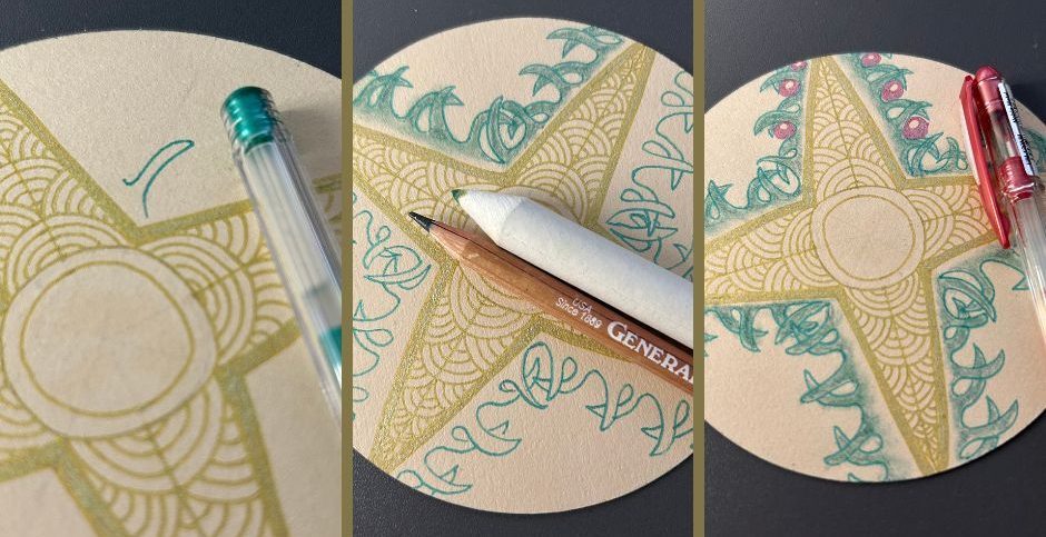 Christmas Compass Rose Adding Locar and Berries Zentangle Wee Crafty Crow Certified Zentangle Teacher Lisa Crow