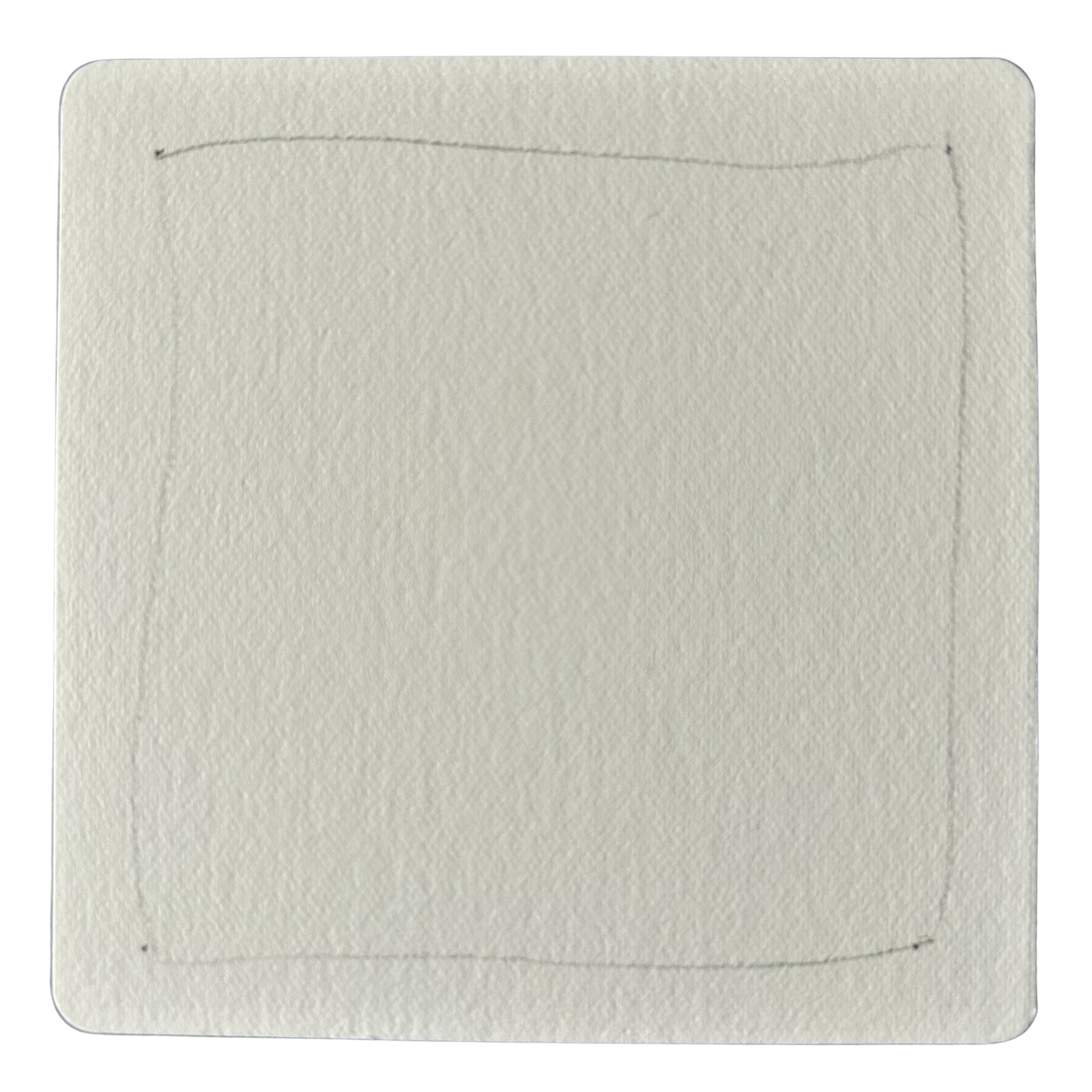 A small square tile with a light pencil border around the edges