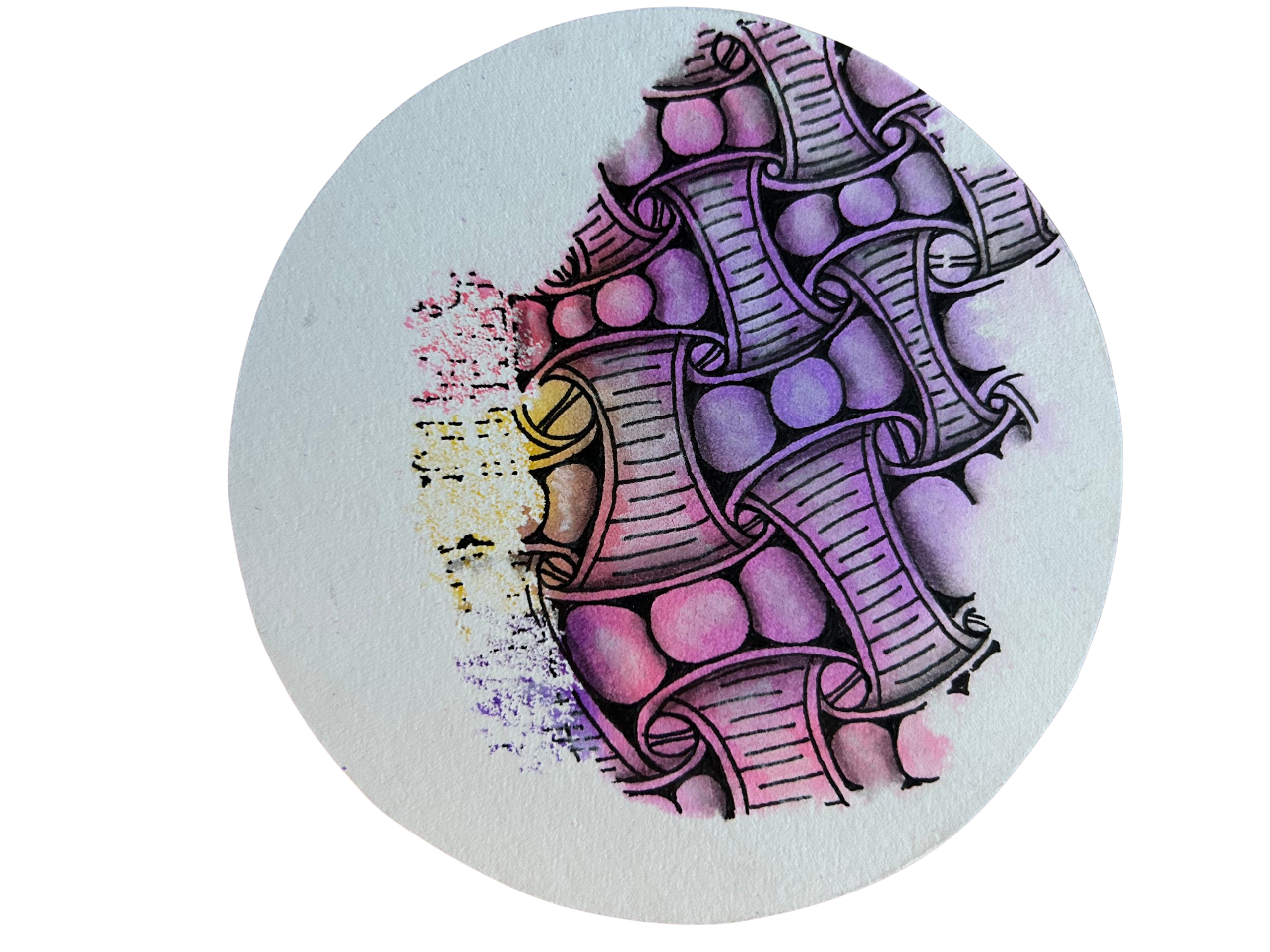 A Zendala with a map tangling project tangled on it.