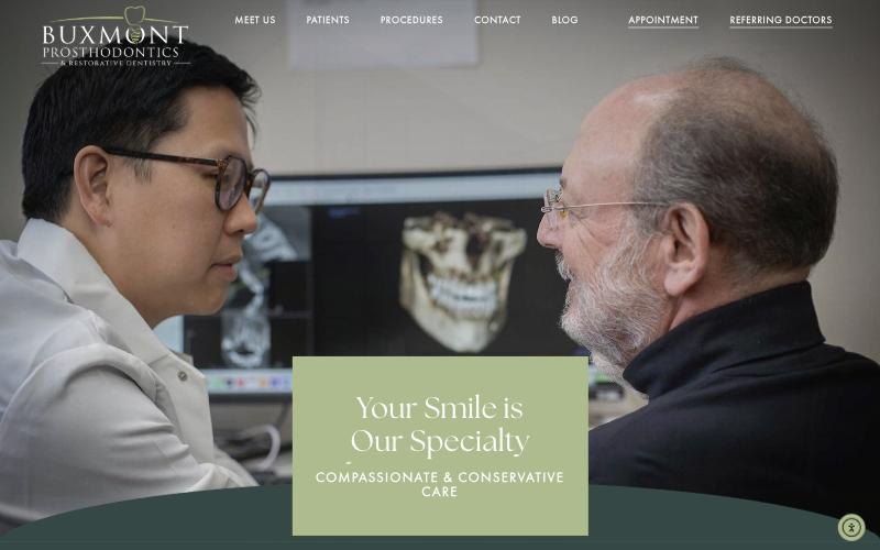 Buxmont Prosthodontics homepage built by Basekamp