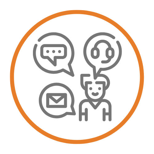 icon de communication en orange et gris