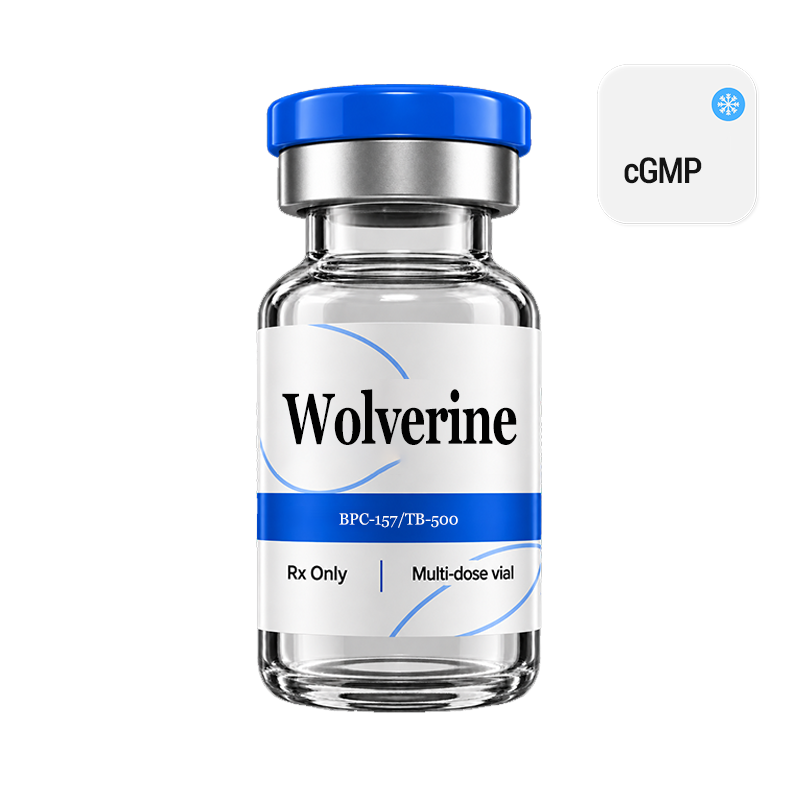 Wolverine vial with a brand blue cap